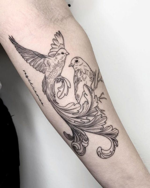 Tattoo pajaros linea fina