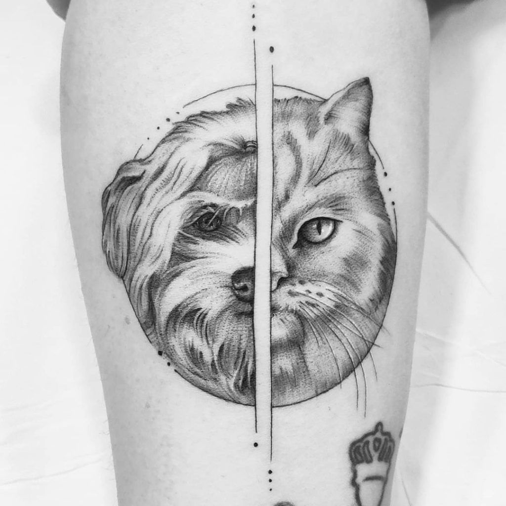 Tattoo gato y perro microrealismo