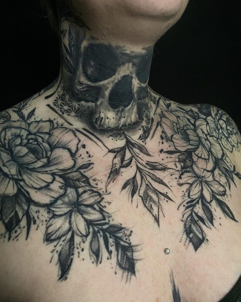 tattoo calavera y flores